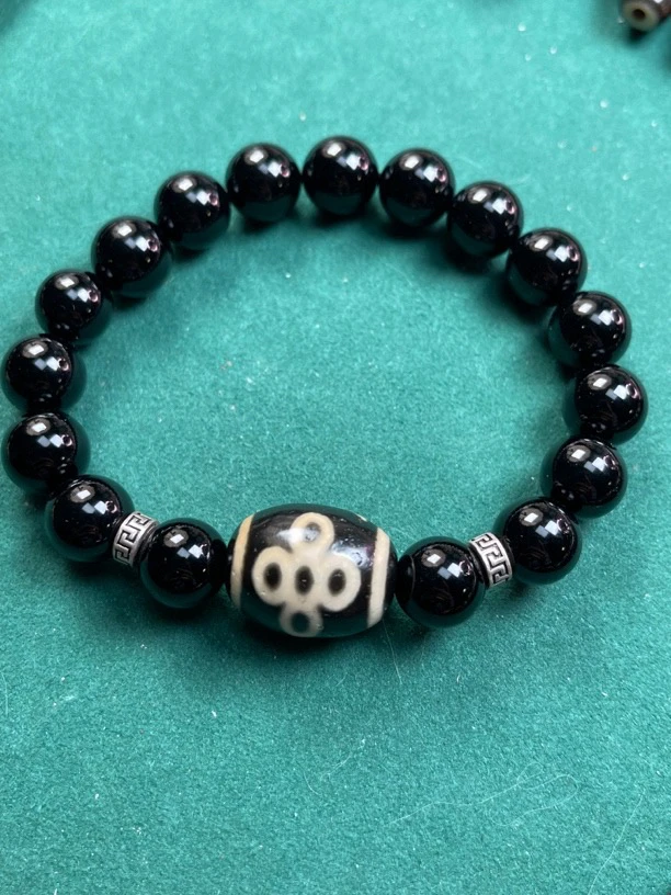 藏式正品达洛五眼闪电玉石手链真品玛瑙玉髓手串正品黑武士男女