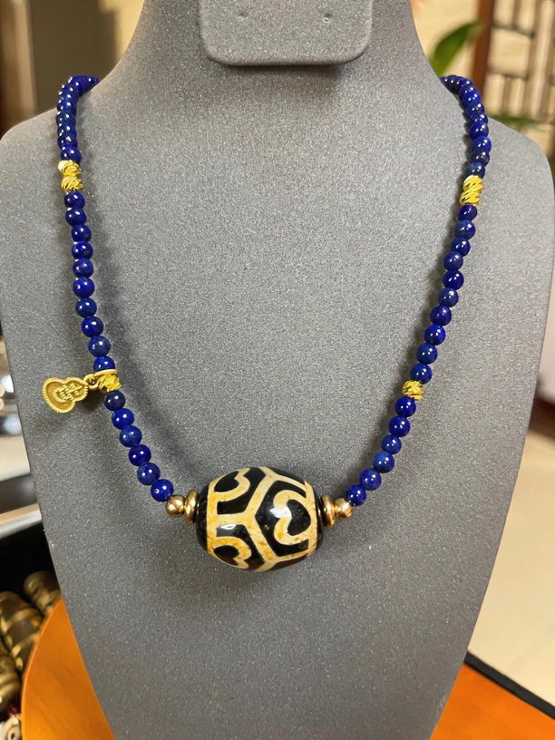 藏式正品龟甲莲花心锁骨链大达洛真品玛瑙玉髓吊坠项链青金石合金