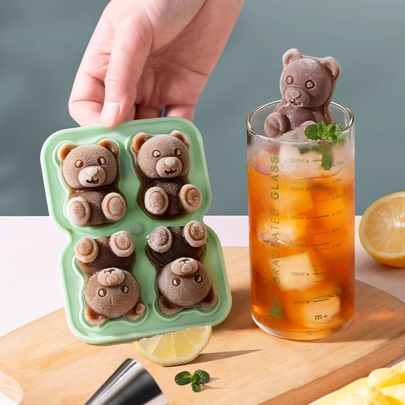 小熊冰块模具硅胶冰格网红咖啡冰块制冰模具威士忌可爱冰熊制冰盒