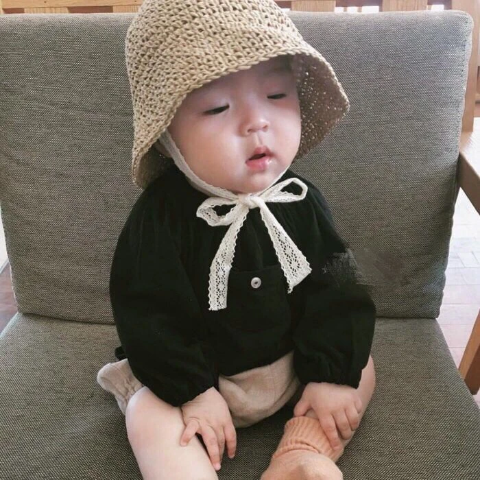ins爆款夏款儿童草帽韩国宝宝遮阳帽防晒帽沙滩蕾丝渔夫帽子亲子