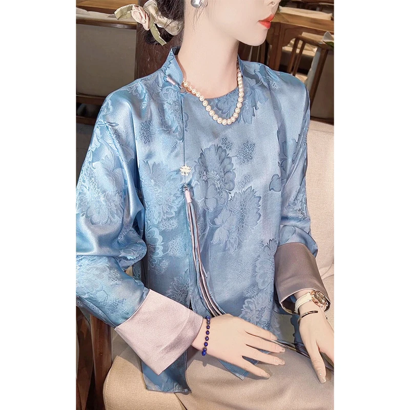 【清冷风小衫】新中式女装桑蚕丝女上衣春秋季国风长袖衬衫CS5796