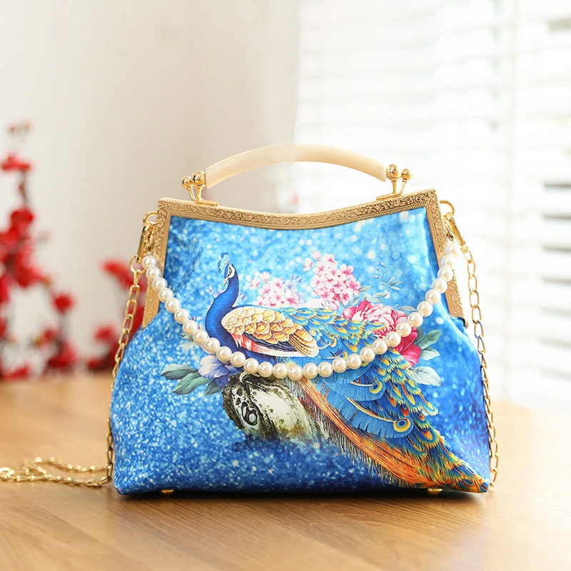 【星空孔雀】新中式国风旗袍马面裙搭配复古斜挎肩包国风刺绣包包