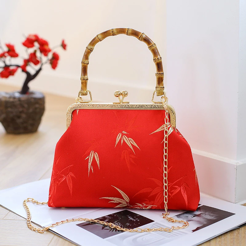 【竹节提手】新中式国风旗袍马面裙搭配复古斜挎肩包国风刺绣包A347