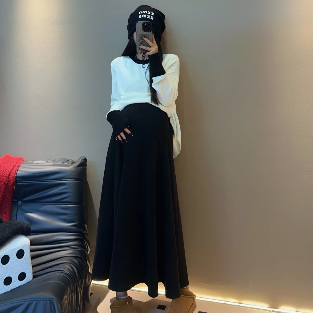 大女主长款高腰托腹呢料秋冬款半身伞裙Q002