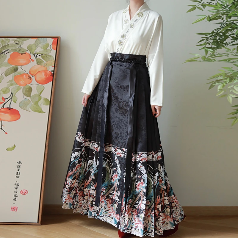 曹州莘月原创女明制立领对襟日常古风上衣汉服秋冬明制马面裙印花