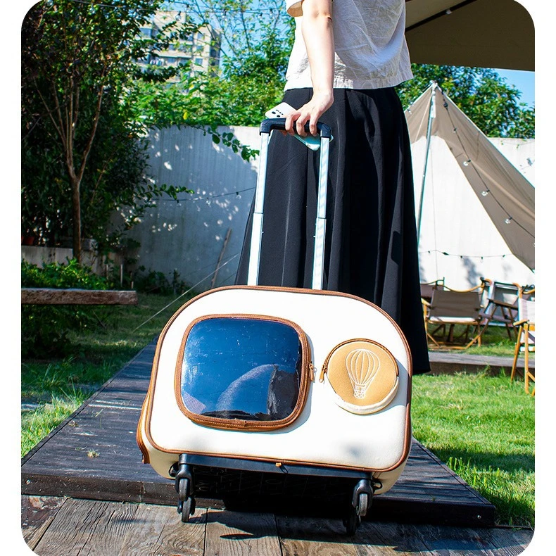 涤棉网布猫包便携双肩包拉杆箱米色保暖猫箱大容量宠物外出太空舱