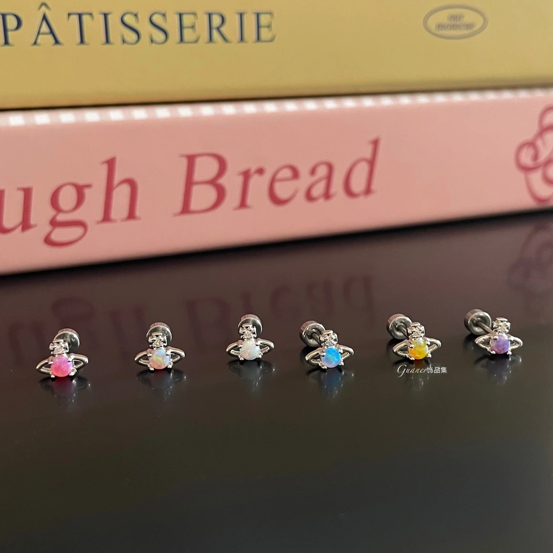 钛钢合成锆石耳饰 奥宝土星系列 小众迷你彩色百搭耳骨耳蜗钉