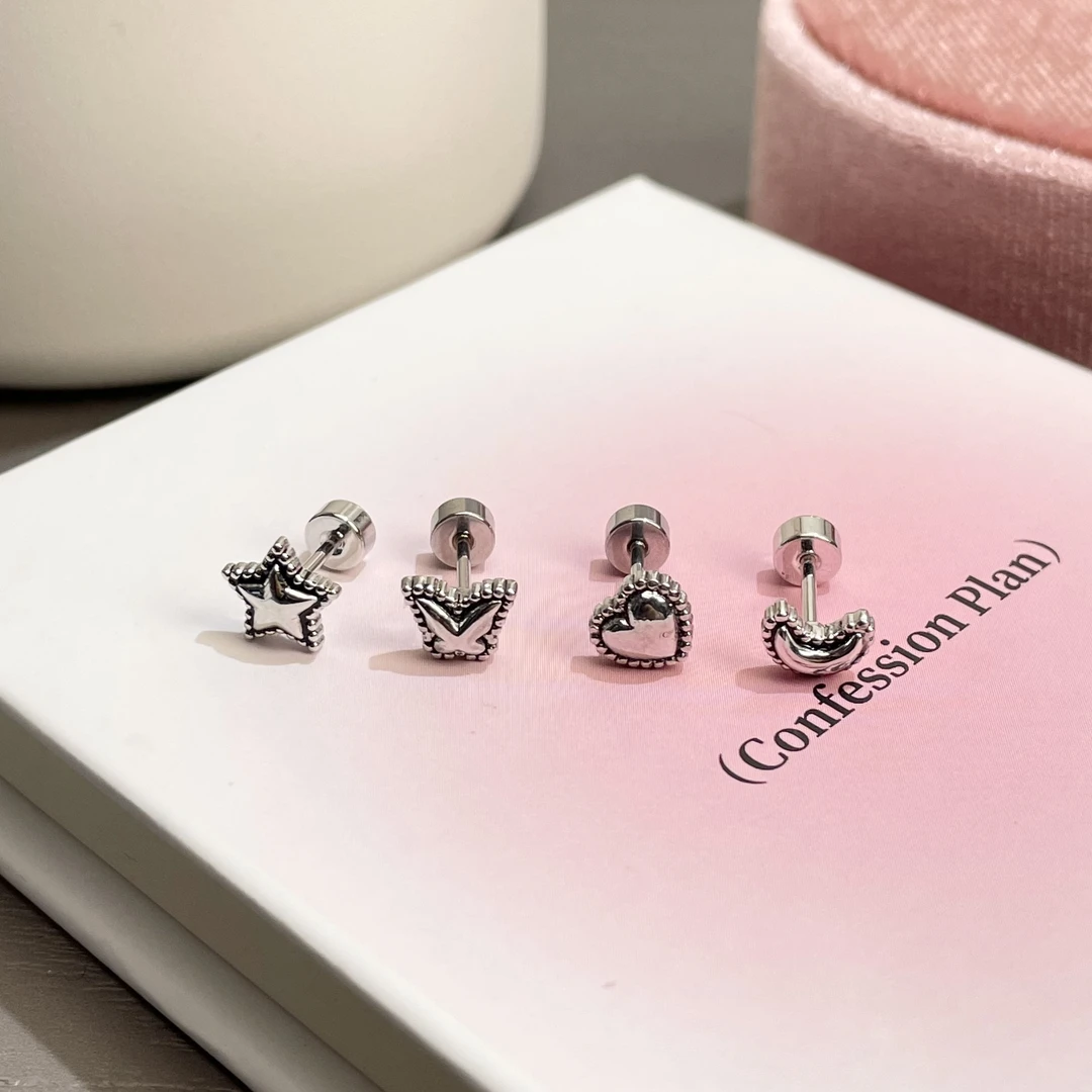 钛钢耳饰 做旧系列迷你小众复古简约星星月亮耳骨钉