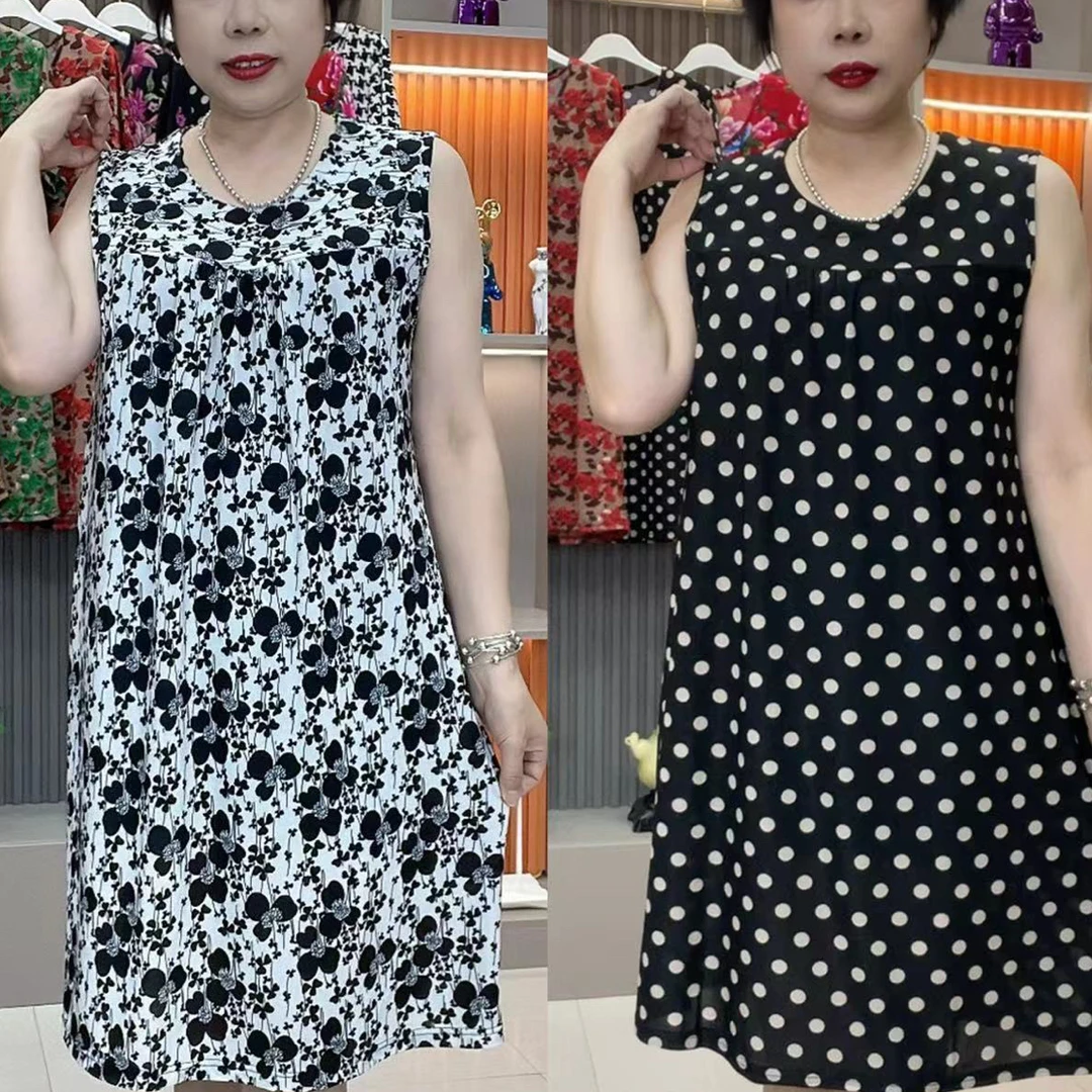 无品牌008新款圆领中长款连衣裙时尚洋气妈妈宽松连衣裙