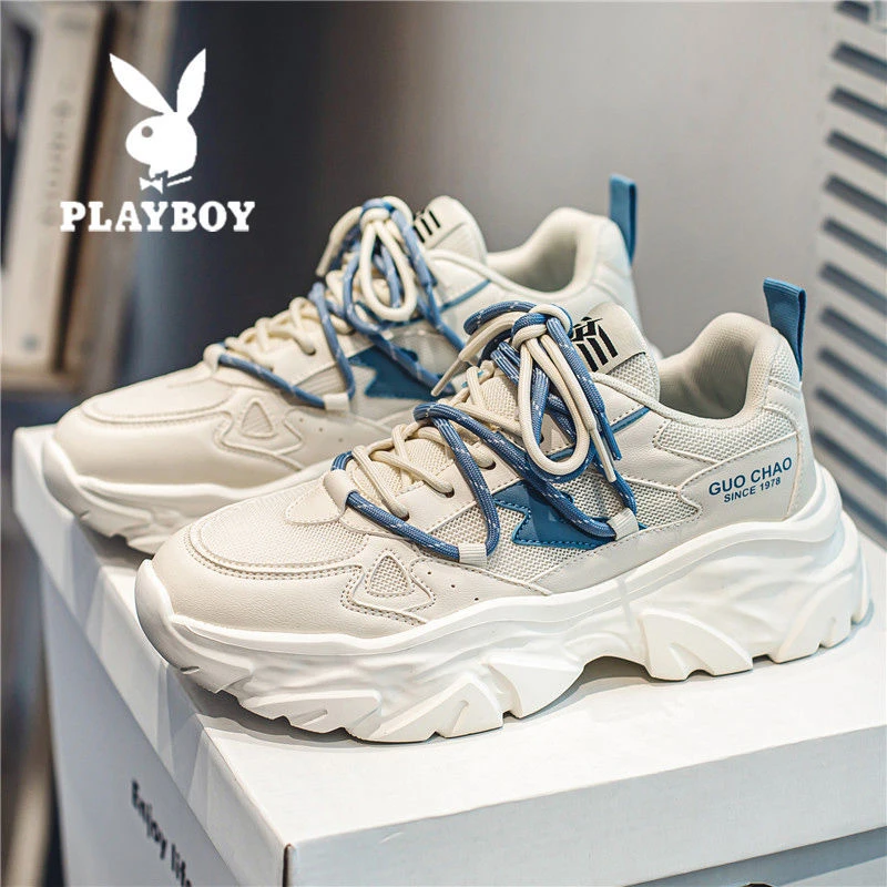PLAYBOY男鞋秋季透气2023新款休闲运动鞋百搭潮流增高厚底老爹鞋