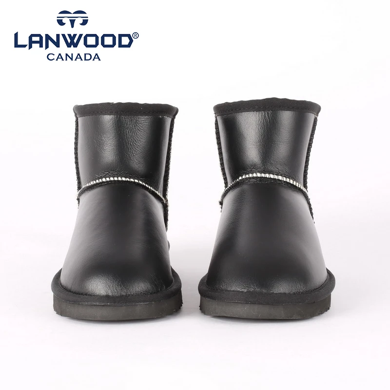 LANWOOD2023款轻奢时尚保暖短款光面防水黑色羊皮毛一体雪地靴