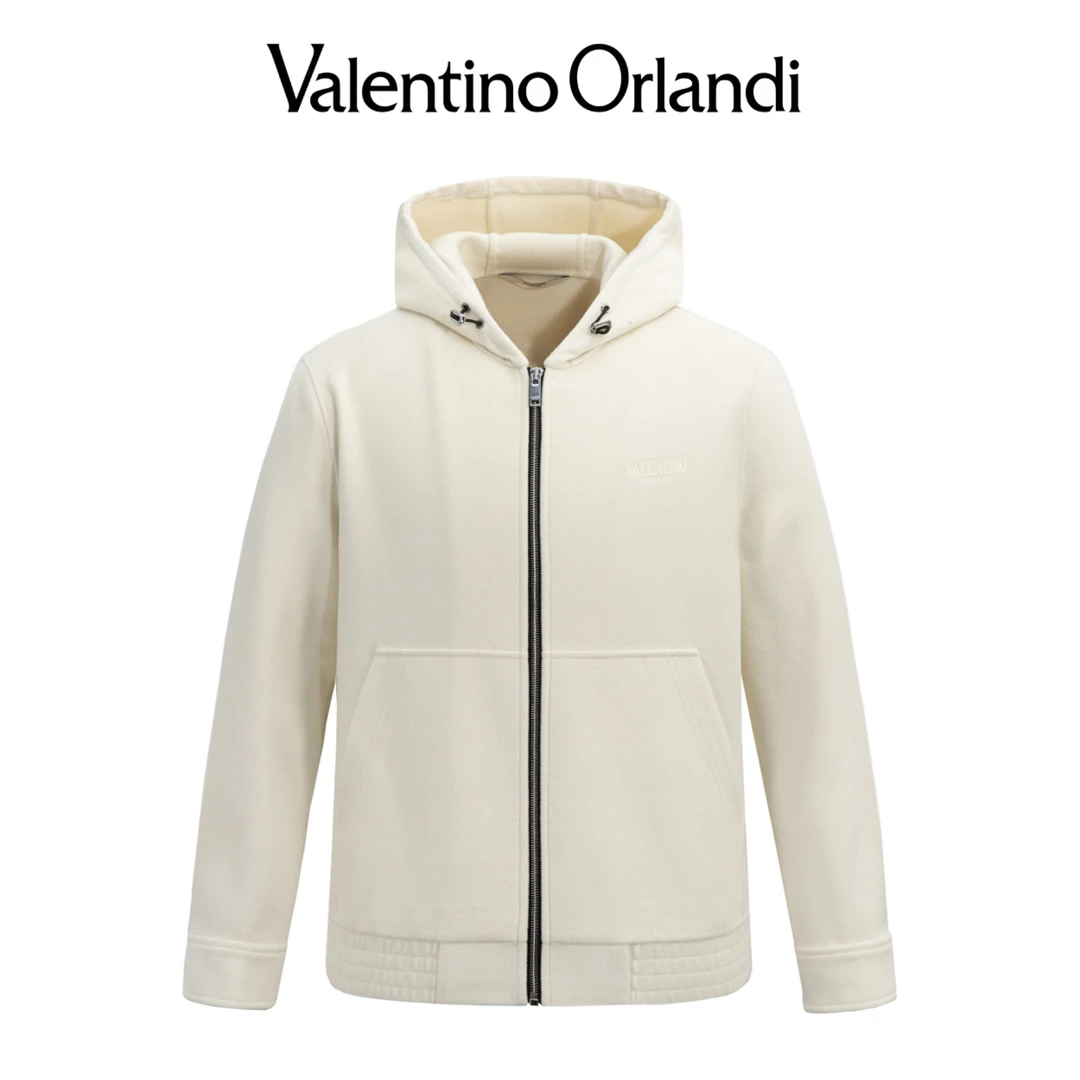 Valentino orlandi男士秋冬B版拉链时尚夹克绵羊毛毛呢连帽外套