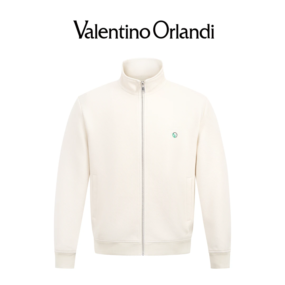 Valentino orlandi男士秋季时尚B版刺绣纯色百搭针织夹克套装外套