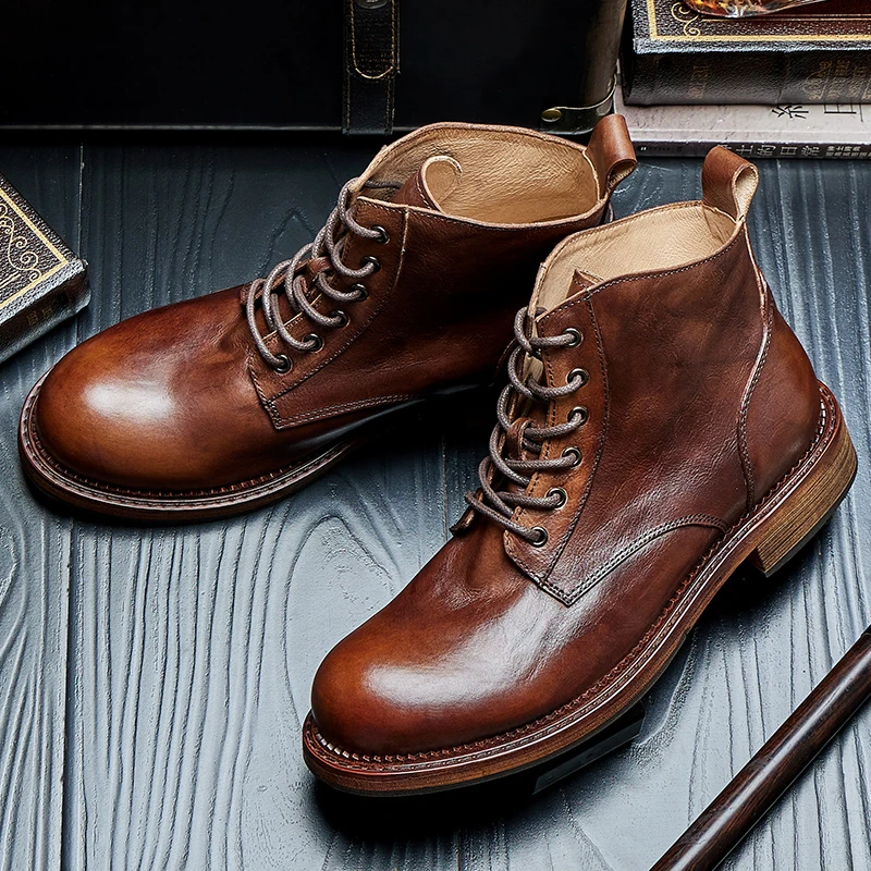 断码清仓LG8756头层牛皮靴子马丁靴男士秋冬真皮皮靴时尚百搭