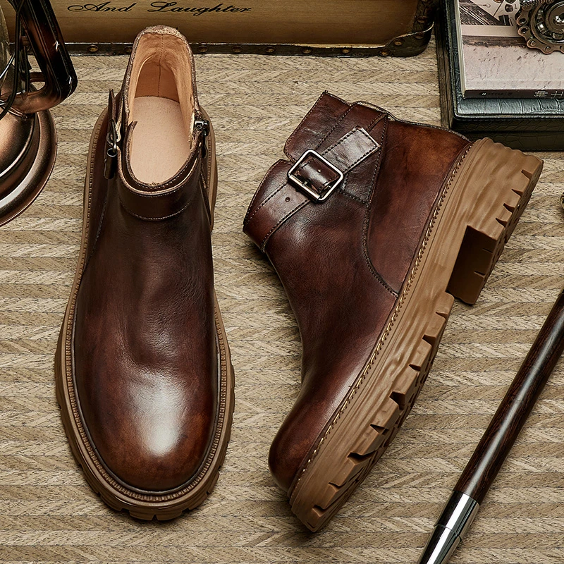 断码清仓LG8702真皮复古马丁靴短靴英伦风牛皮男鞋男士复古英伦风