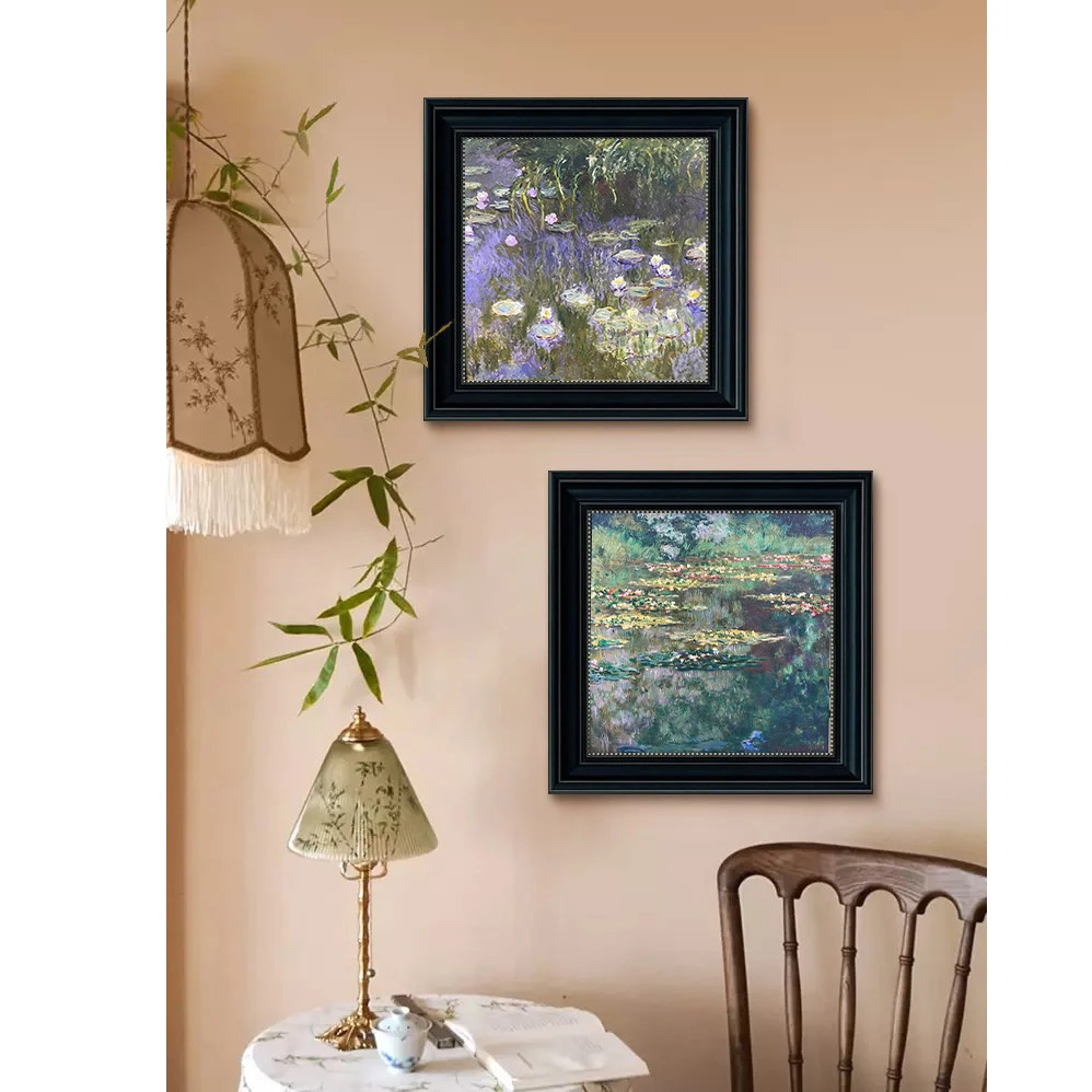 A28美式装饰画莫奈花园睡莲油画卧室床头餐厅挂画欧式复古玄关画