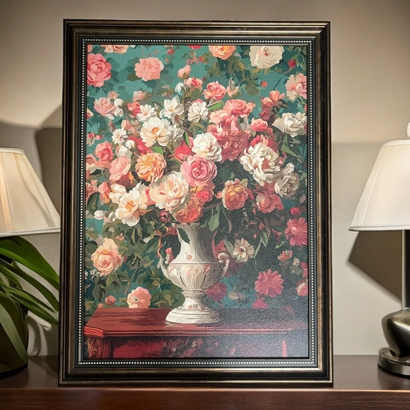 099最新款复古花卉美式欧式复古中古玄关客厅卧室餐厅油画装饰画