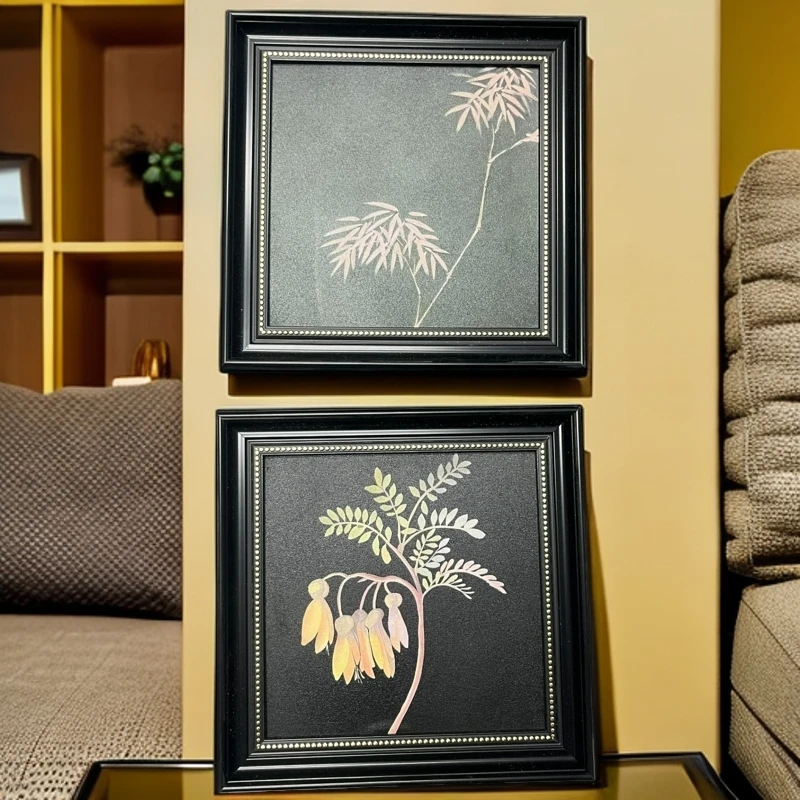 A38新中式装饰画中古风绿色竹子小树花卉图案艺术挂画玄关过道画