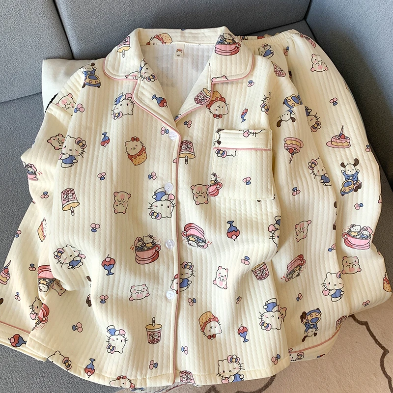 奶茶KT猫可爱卡通长袖长裤两件套装秋冬季加厚宽松大码家居服外出