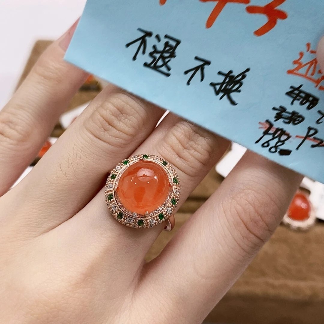 南红玛瑙戒指银S925镶嵌