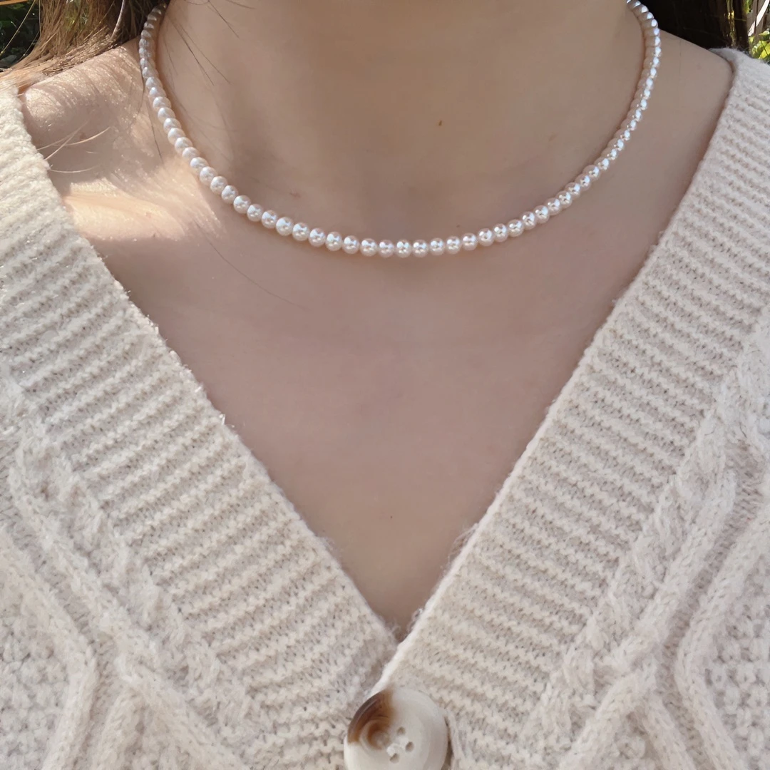 诗的梦境38好物礼物项链镶嵌珠宝气质款天然珍珠baby珠串4-4.5mm