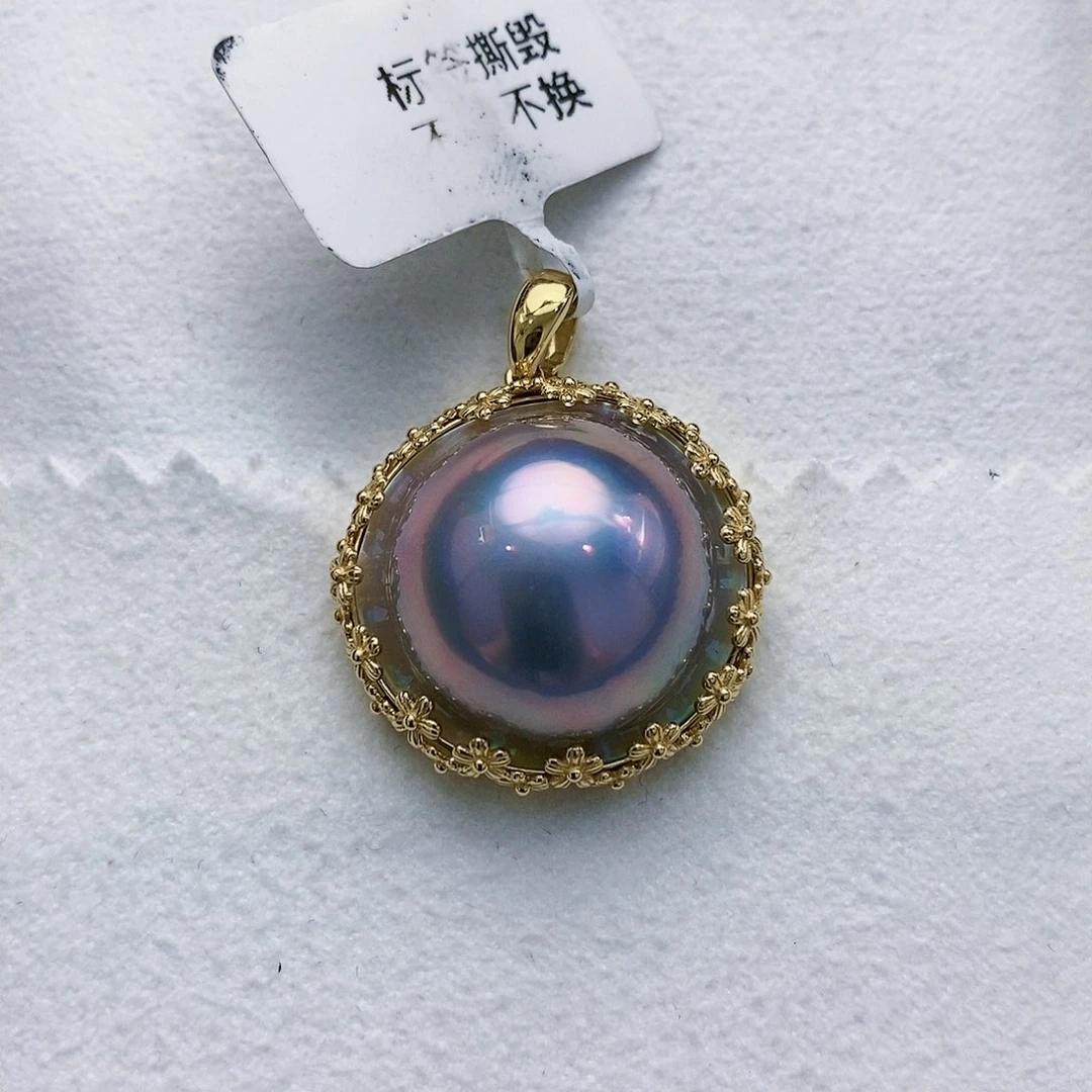 拼合珍珠（马贝珠）日本成品极光吊坠18K金镶嵌