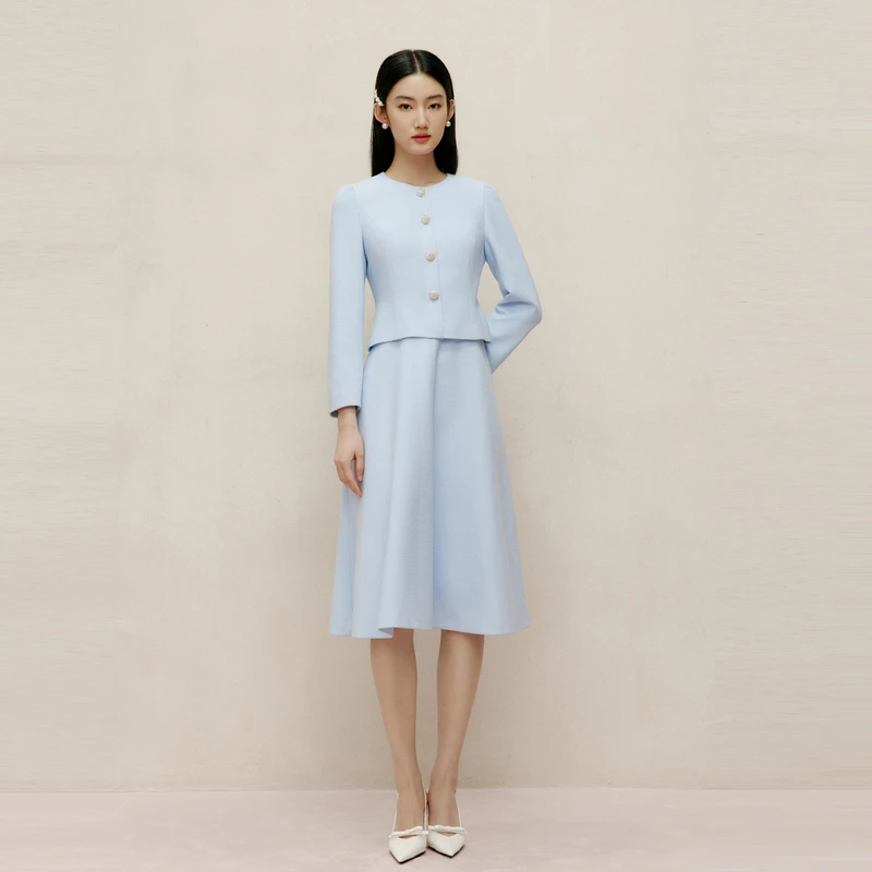 LIME/莱茵春季香风假两件显瘦梭织连衣裙水蓝色LDGADAWOP805