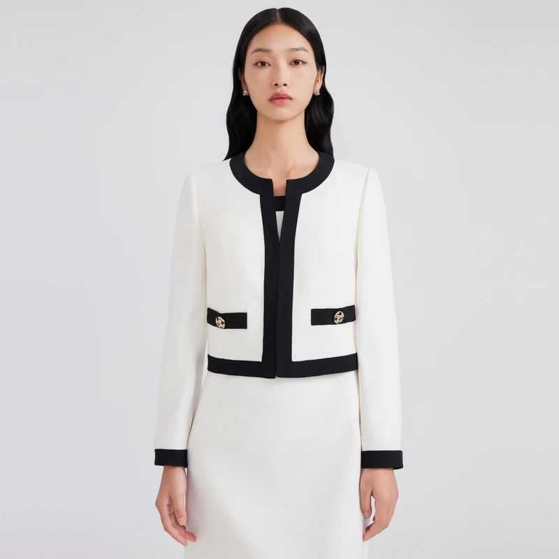 LIME/莱茵【夜色幻想】春季气质香风外套上衣本白色LMFA2BWCJ302