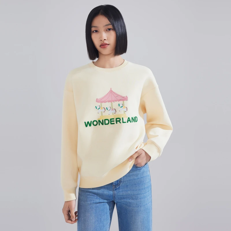 【陈大可专属】【摇摆年代】春季长袖印花梭织卫衣米黄色LMFA1AWHT001