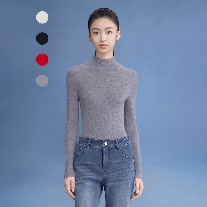 LIME/莱茵23年秋冬新款单品双层高领打底针织衫四色LMED9AKPR005