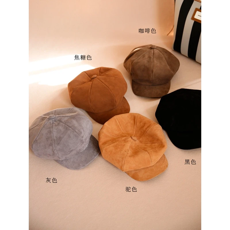 羊绒皮oversize报童帽