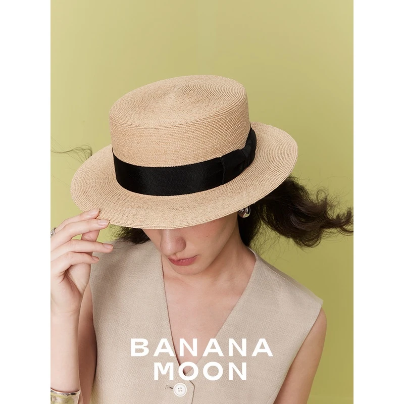 颜值拉满_经典boater拉菲草平顶帽多色基本款草帽出游穿搭