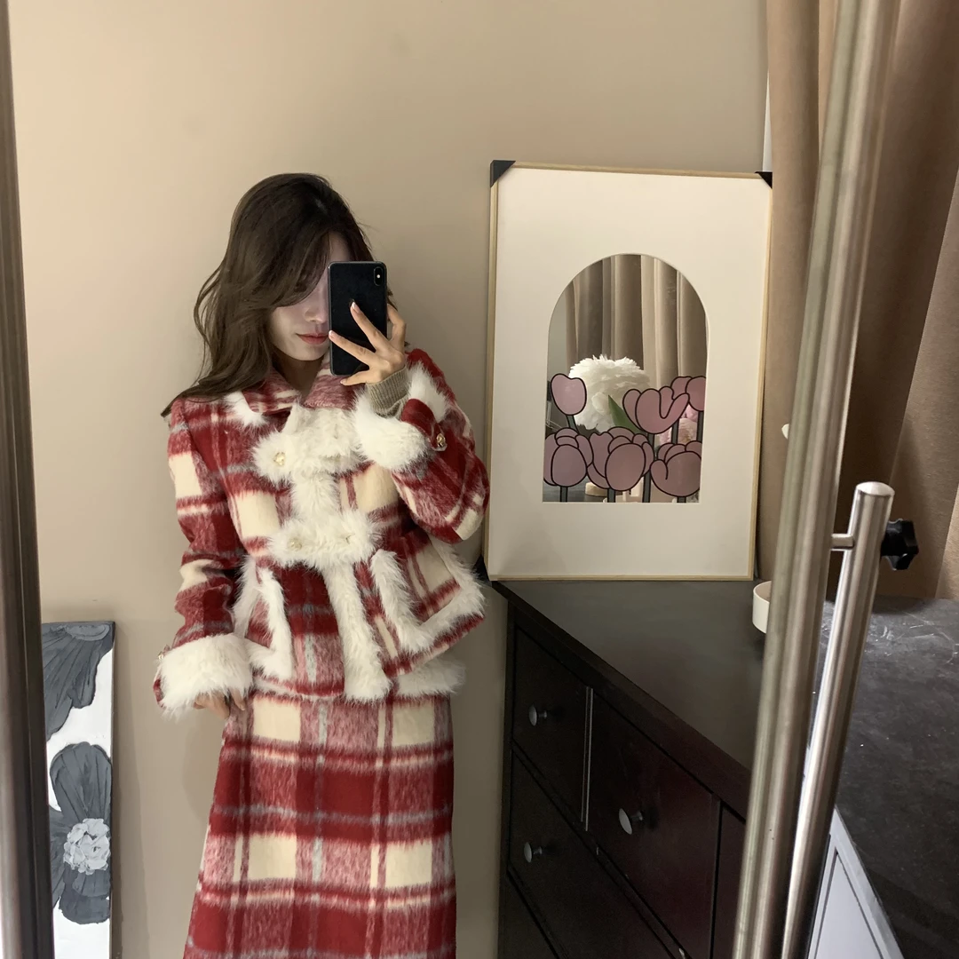 KKXIN【榛果奶盖羽绒套装】原创设计师女装法式套装冬季保暖羽绒服