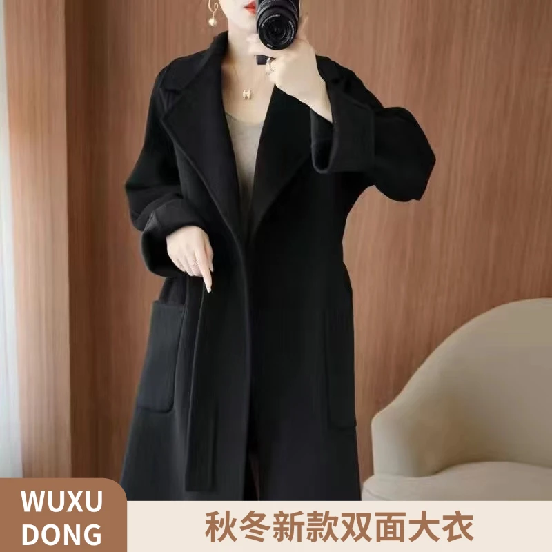 QT双面呢大衣网红轻奢百搭女士设计师款双面绒秋冬双面呢宽松