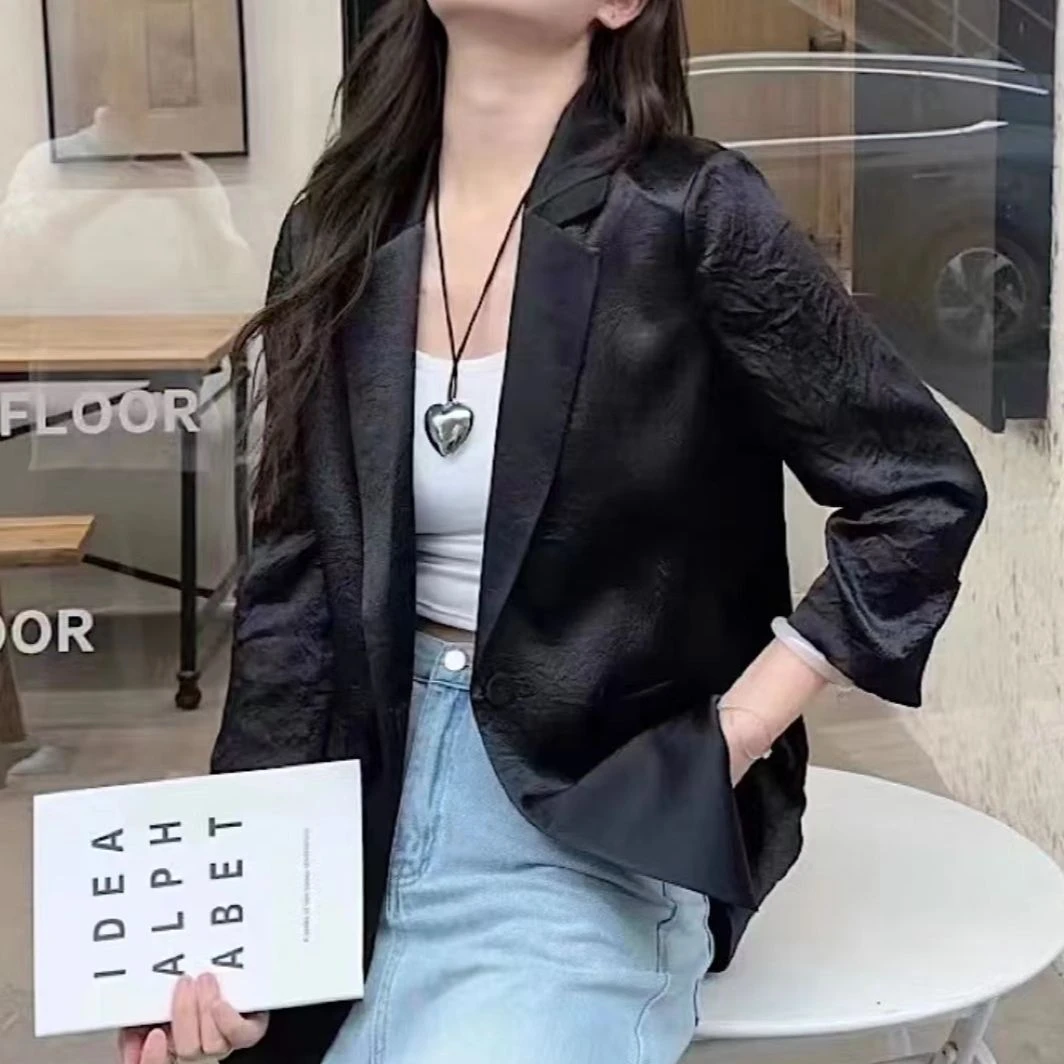 【25年上新】黑色 七分袖简约气质休闲轻奢时尚百搭西服外套-7002