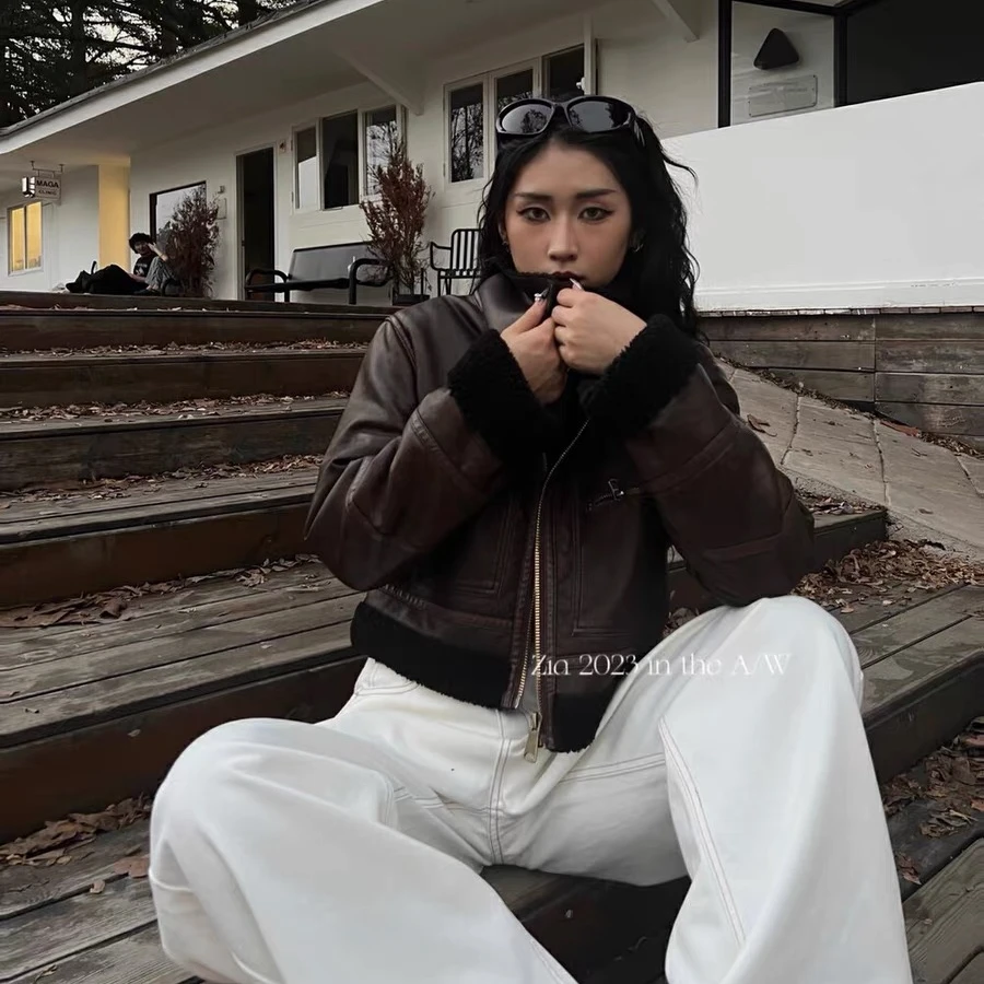 SHUTONG-  3001 GJBD 皮毛一体机车风高级感皮衣2024秋季新款