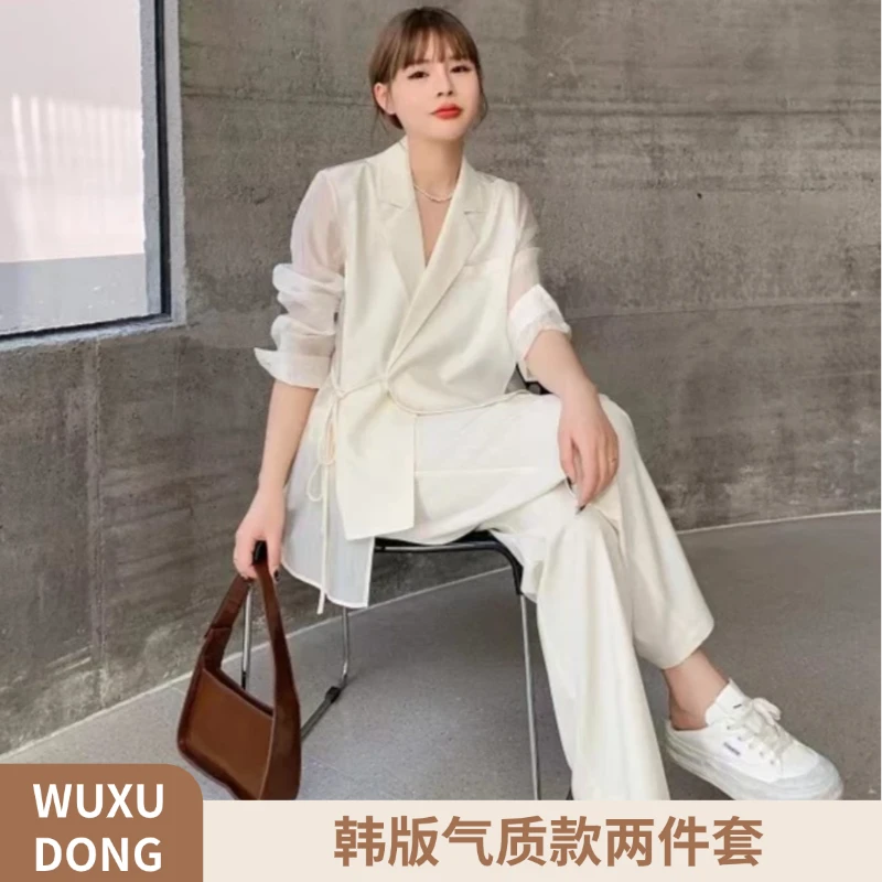 001气质-夏季韩版新款显瘦西装上衣加阔图款套装时尚设计师两件套