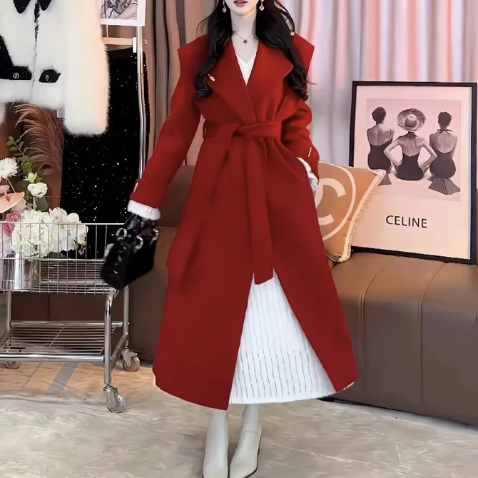 9046DS款时尚系带双面呢大衣气质高级感女神轻奢腰带大衣网红