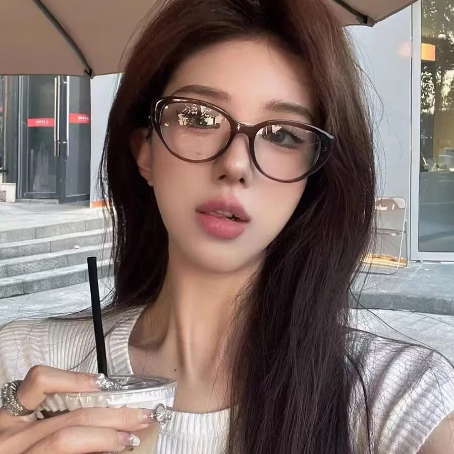 【配0-2500度近视】小红书同款猫眼茶色眼镜女可配度数超轻素颜神器