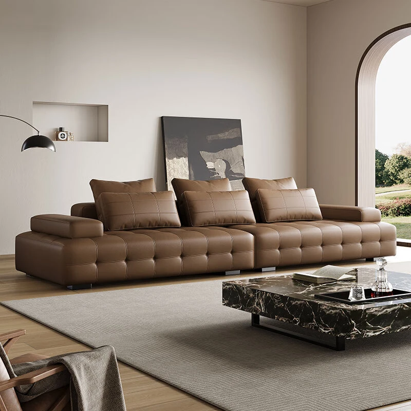 劳伦斯沙发意式极简牛皮直排现代简约客厅沙发高档小户型真皮沙发