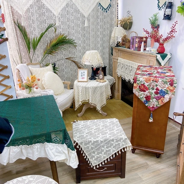 【FULI品】镂空小圆桌茶几布罩布艺盖布美式茶几台布餐桌桌布