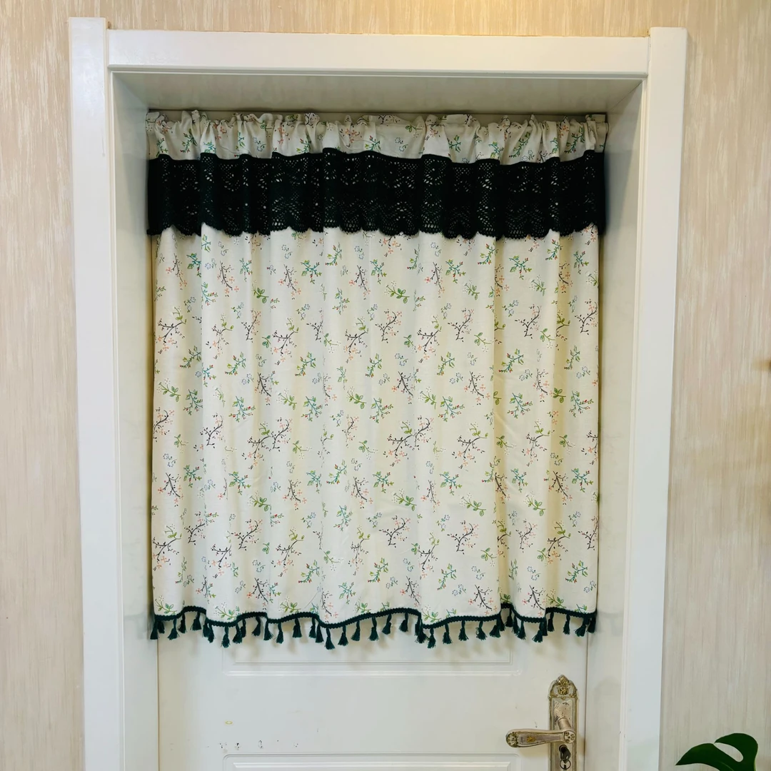 140*90cm隔断帘半帘棉麻亚麻美式田园免打孔门帘布艺卧室厨房帘