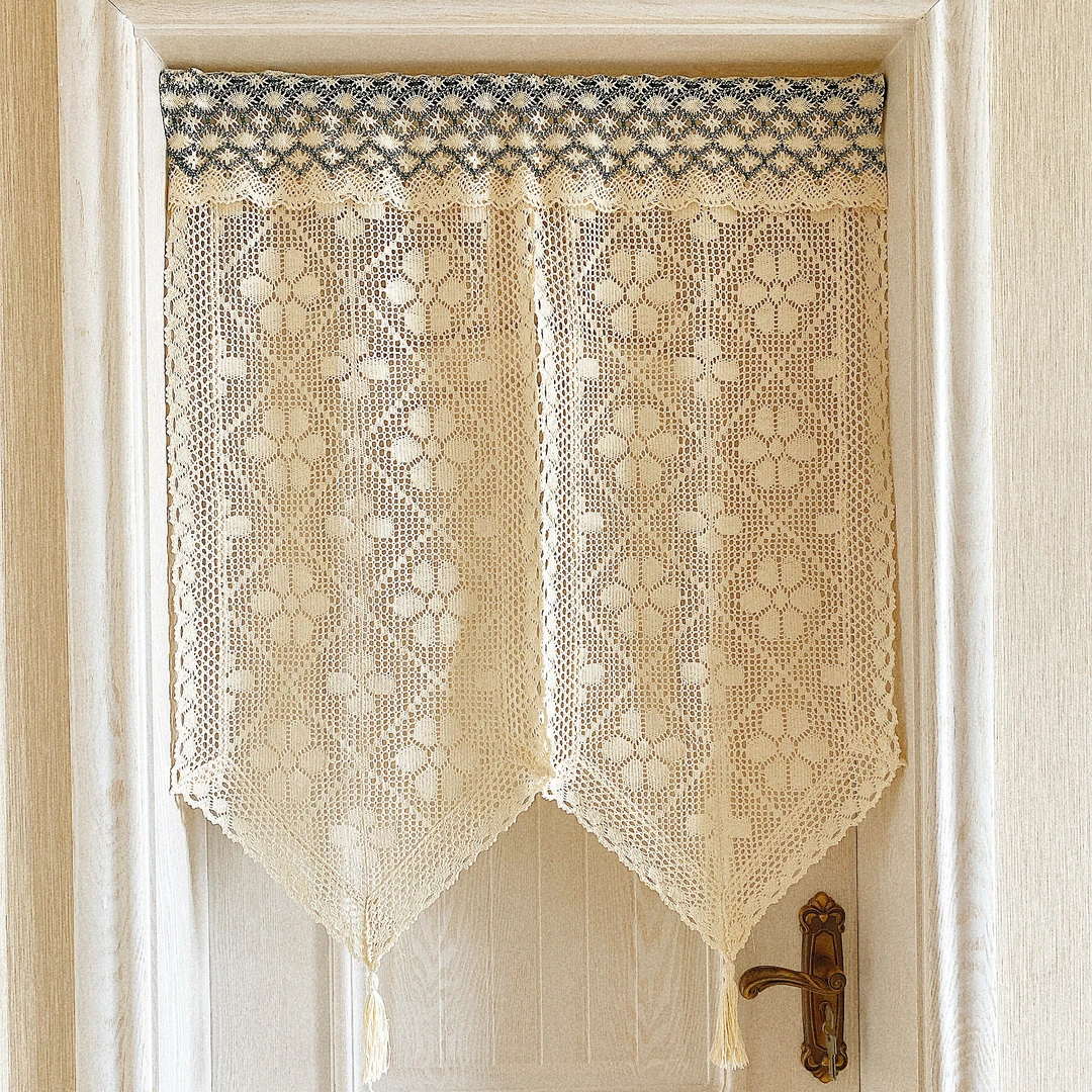 门帘卧室厨房隔断帘装饰帘免打孔帘美式田园半帘玄关布帘复古客厅