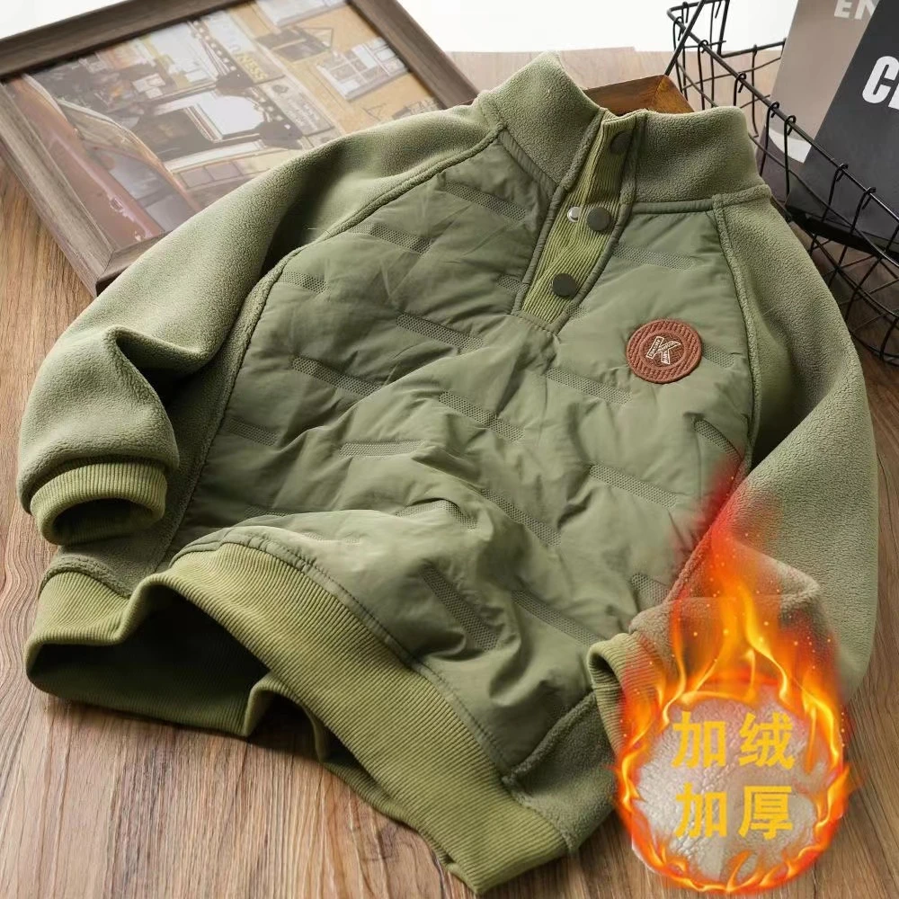 男童加厚卫衣秋冬季2024新款儿童绗棉冬装男孩夹棉内胆保暖上衣潮