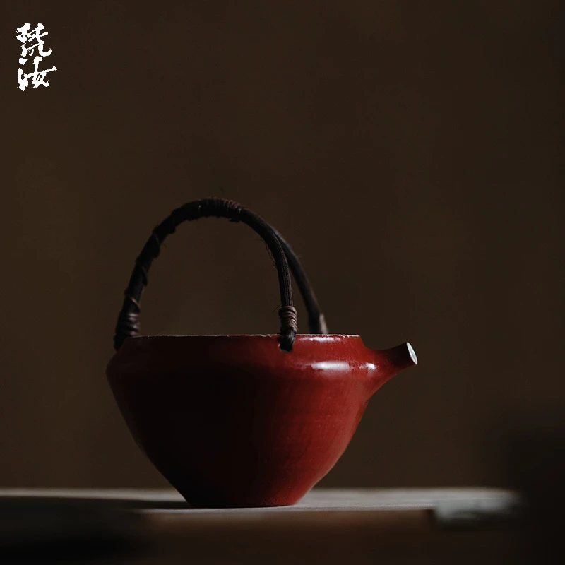 梵汝大漆红藤编泡茶碗日式侘寂提梁纯手工公杯大号分茶器公杯配件