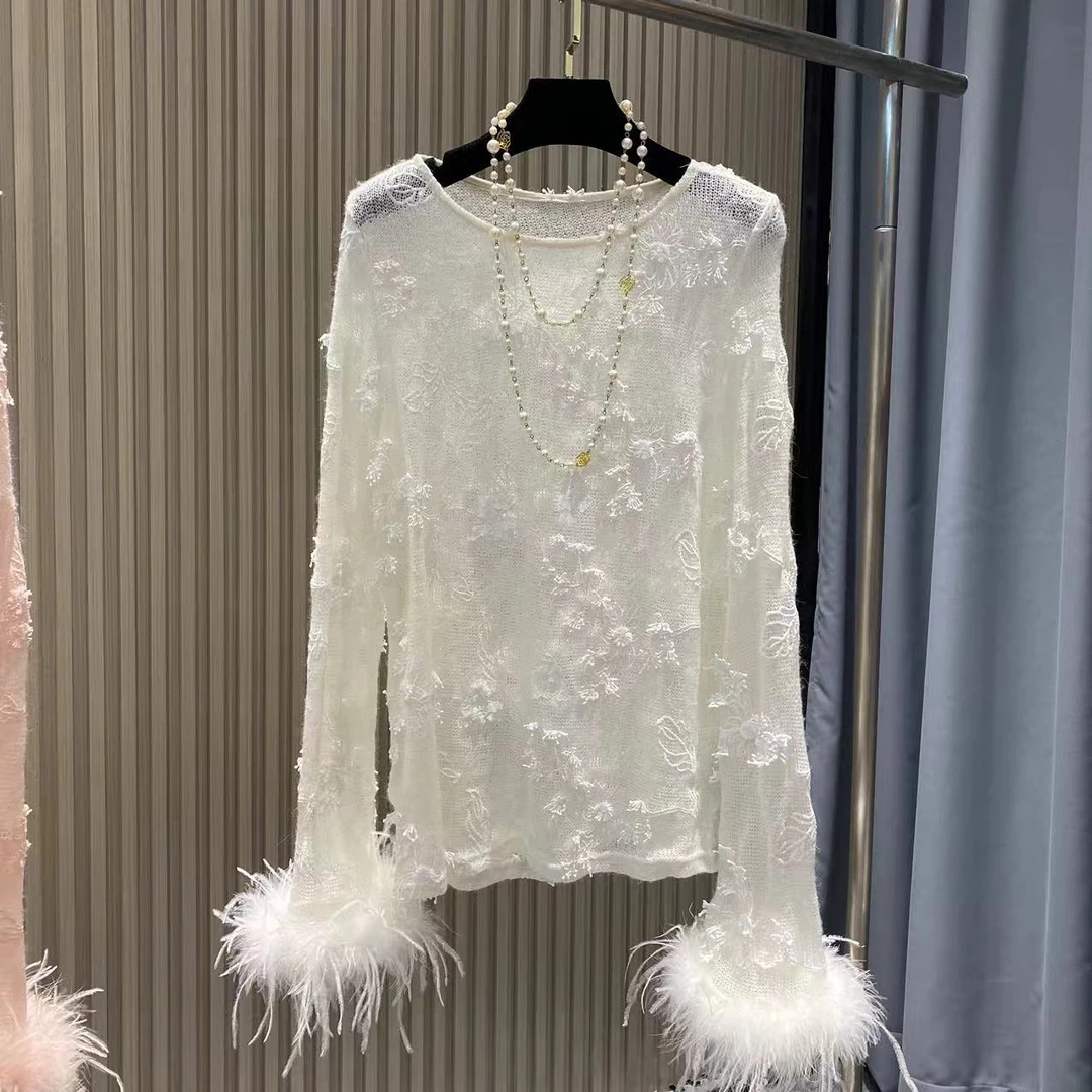 打底衫2024新款百搭镂空套头洋气时尚半透上衣A110