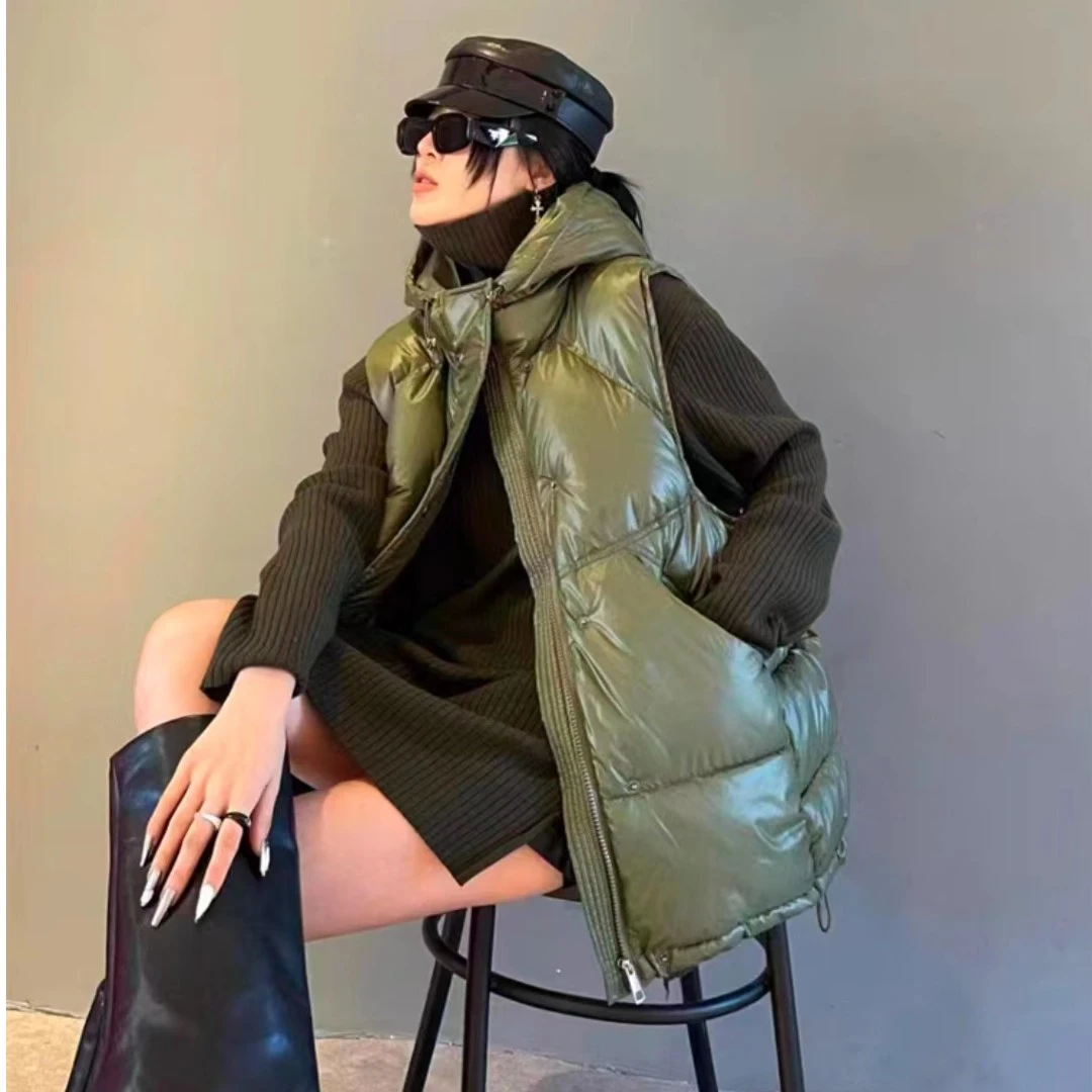 【欢姐推荐】35016新款时尚简约百搭连帽宽松韩版冬季休闲外穿马甲