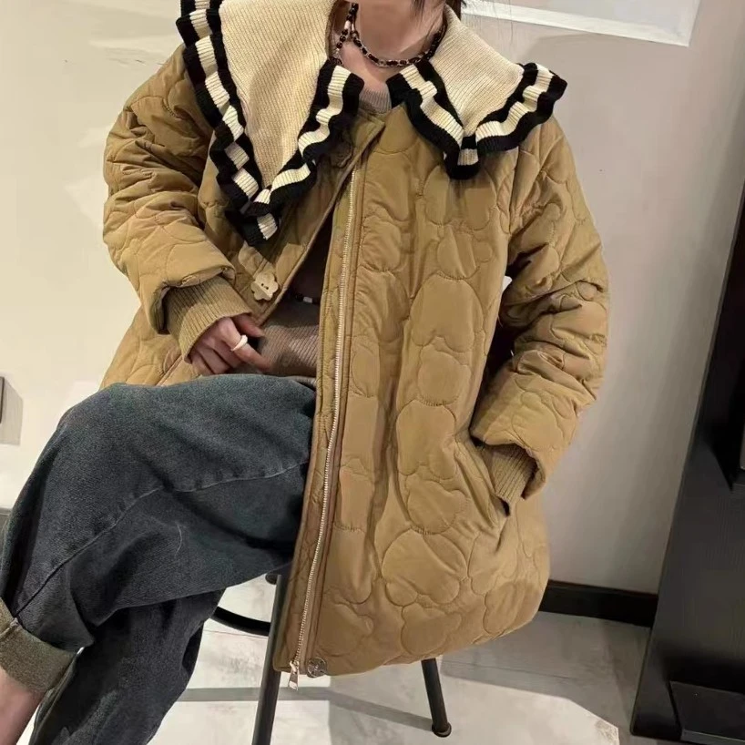 【欢姐推荐】35080新款时尚简约百搭显瘦减龄保暖娃娃领小众棉袄