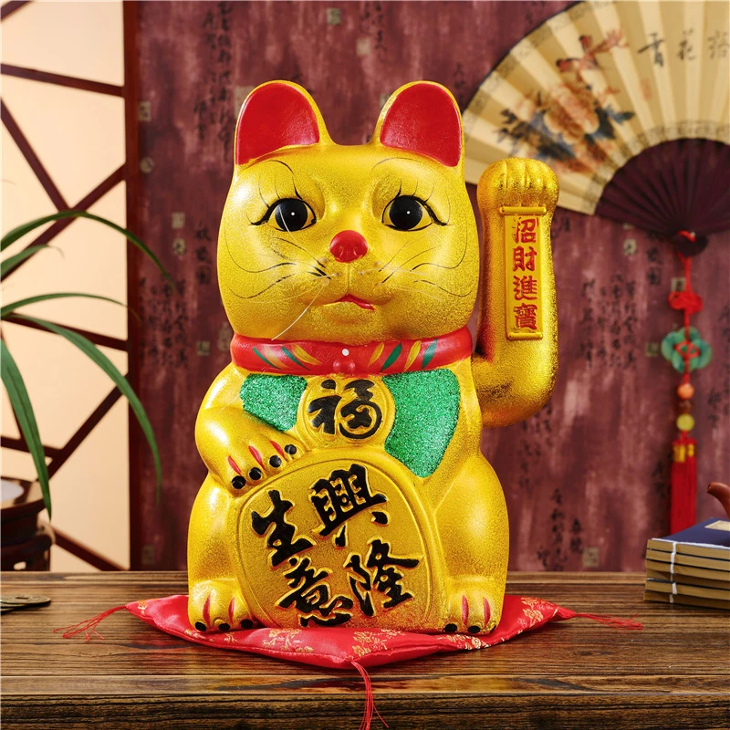 金色摇手自动动招财猫摆件店铺开业礼品陶瓷摇手送礼收银台发财猫