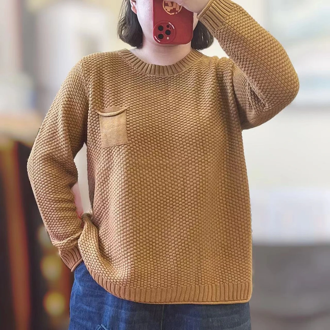 （老刘家圆领加厚款）7123 百搭  遮肉 显瘦  休闲 菠萝针 大码女装